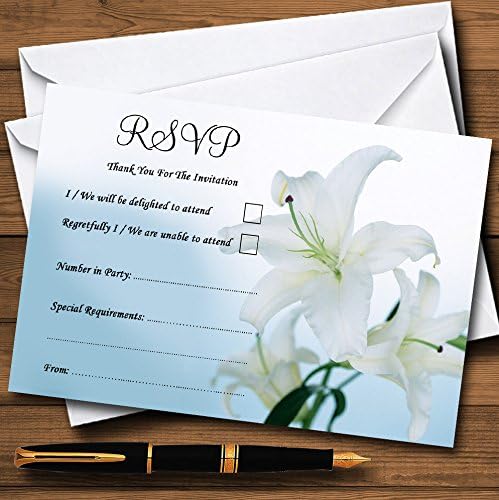 פרחי שושן כחול לבן כרטיסי RSVP בהתאמה אישית