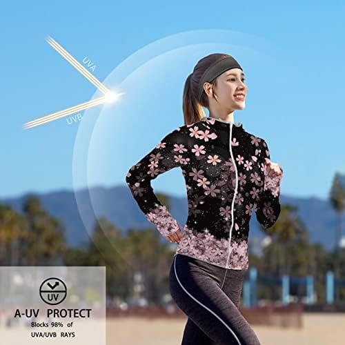 חולצות שמש מופשטות של פולרו לנשים שרוול ארוך הגנה על UV הגנה מפני קפוצ'ון קירור קירור ז'קט קיץ עם חורי אגודל