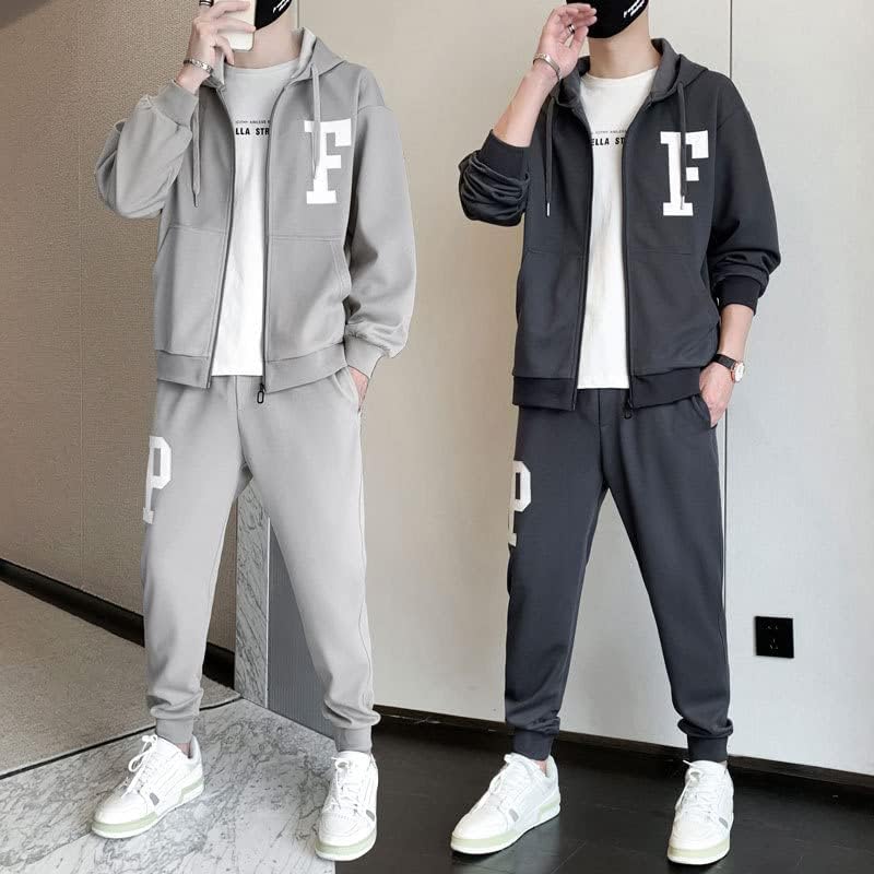 Jinfuhao גברים חליפות חליפות זיעה 2 חלקים גבר רוכסן קרדיגן הדפסת סווטשירטים מכנסי טרנינג סט רוטי בגדי ספורט