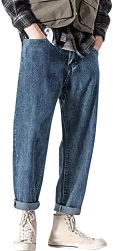 ג'ינס מזדמן נוח וחם רטרו מטען גדול אופנת גברים בגודל רופף בגודל ישר מכנסיים נצנצים לגברים