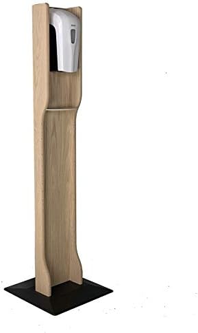 מתקן לחיטוי ידיים ג ' ל פטיש עץ על מעמד רצפת עץ אלגנטי, עם לוכד טפטוף, לא גמור, תוצרת ארצות הברית,