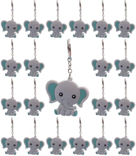 Phaeton 50 pcs כחול פיל מחזיקי מפתחות טבעת מפתח למסיבת נושא פיל תליון תליון, ציוד למסיבות ליום הולדת, טובות מסיבות