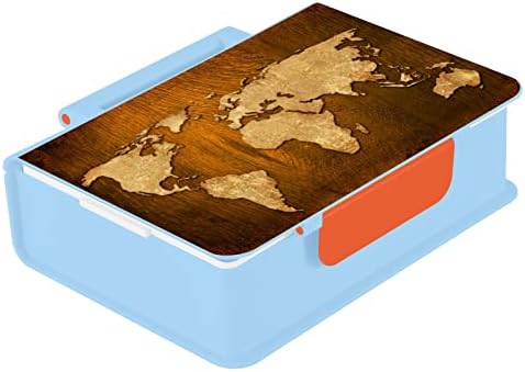 מפת עולם אלזה וינטג 'דפסת עץ חום דפוס בנטו קופסת ארוחת צהריים BPA ללא דליפה ללא דליפה מכולות ארוחות צהריים