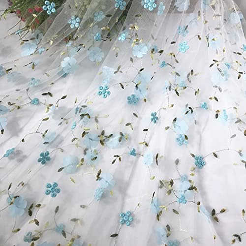 כחול פרחוני תחרה טול על ידי חצר רקמת עלה גפן תחרה רשת בד לתלבושות מקסי שמלה