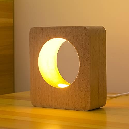 מנורת שולחן עץ Lonrisway LED, אור לילה בחדר השינה אור לילה, תאורת LED לעומק, מנורת שולחן עיצוב בית יצירתי, בית