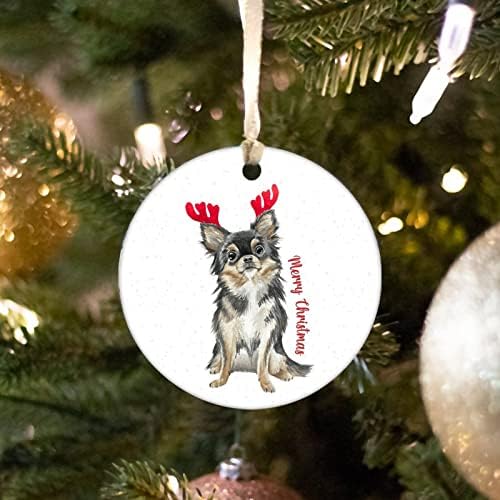 החג שמח כלב קישוט, לחיות מחמד עם קרניים קרמיקה חג המולד קישוטי 3 אינץ, כלב עם קרניים מזכרת, חיות