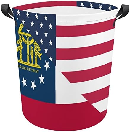 אמריקאי וג ' ורג ' יה מדינת דגל סלי כביסה עם ידיות עמיד למים מתקפל עגול בגדי סל אחסון ארגונית