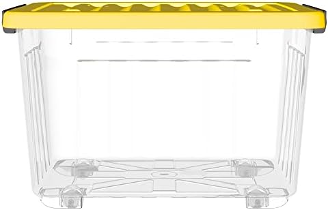 Cetomo 35L*6 קופסת אחסון מפלסטיק, שקוף, תיבת תיק, מיכל מארגן עם מכסה צהוב עמיד ואבזמי תפס מאובטחים,