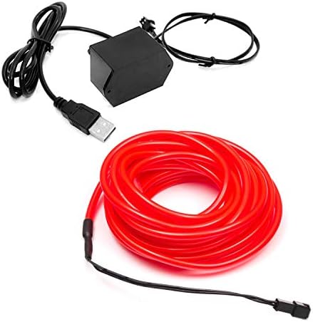 3m/9.8ft גדול במיוחד 5.0 ממ בעובי - אור אדום LED אור זוהר אל חוט - מופעל על ידי יציאת USB - אור חוט