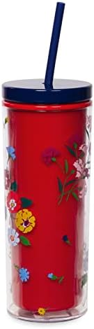 קייט ספייד ניו יורק כוס פרחים אקרילית עם מכסה וקש, כוס 24 גרם, כוס דל קיר דק, זרוק זר