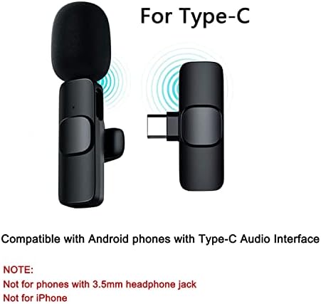 מיקרופון אלחוטי לאקרמובו לטלפון אנדרואיד מסוג ג', מיקרופון קליפ-און דש פלאג-פליי עם 2 מיקרופונים ליציאת