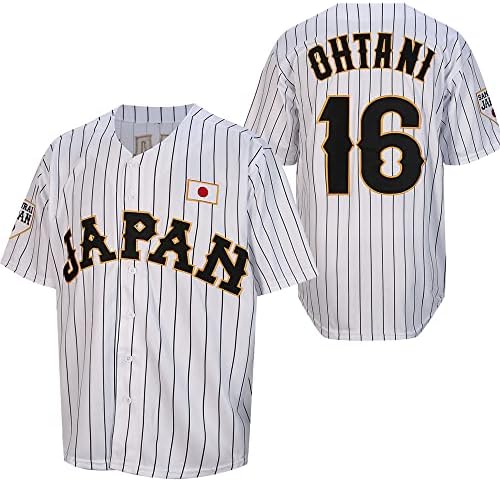 גברים של אוהטאני 16 תפור יפן בייסבול גופיות לבן שחור פסים חולצות