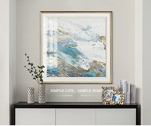 אמנות קיר מופשטת זהב וכחול לסלון- מסגרת מודרנית מודרנית עיצוב קיר זכוכית למשרד- 4 יצירות אמנות לחדר אמבטיה
