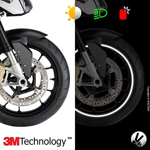 VFLUO - 2 x ערכת פסי גלגלים רפלקטיבית של אופנוע, 2 גלגלים חבילה מדבקות שפה, 3M Technology ™