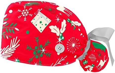כובעים רפואיים של Lorvies לנשים עם כפתורים שיער ארוך, כובע עבודה מתכוונן 2 חלקים, ענפי אשוח חג