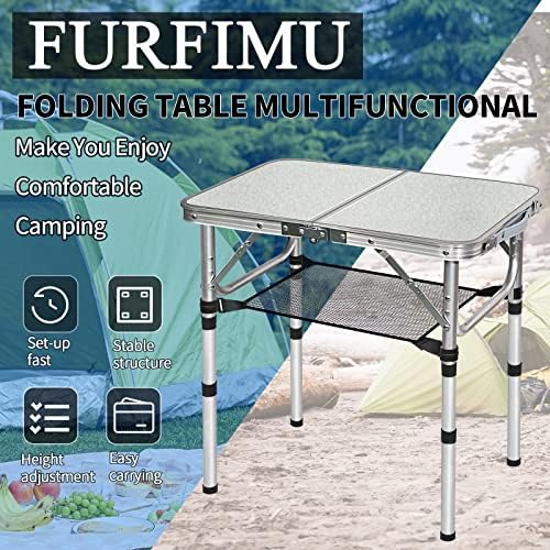 שולחן מתקפל קטן של Furfimu, 3 שולחן מתקפל בגובה מתכוונן, שולחן קמפינג נייד 2ft, שולחן מתקפל חיצוני
