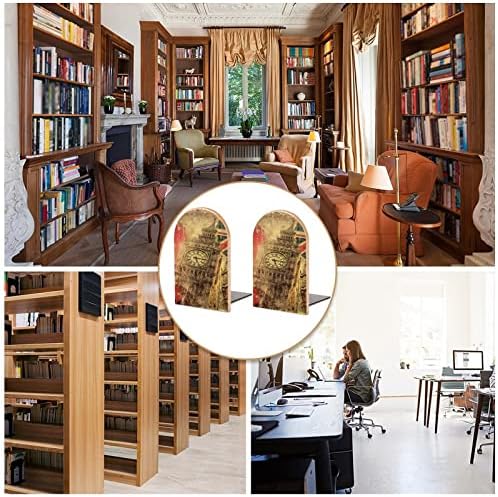 אייקוני וינטג 'של לונדון ספר עץ מסתיים 2 יחידות תומכי ספרים מעץ החלקה לעיצוב משרד ביתי ספרים