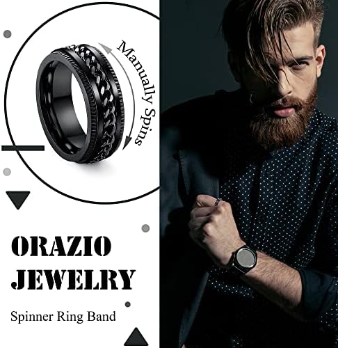 Orazio נירוסטה טבעת טבעת טבעת ספינר שחורה לגברים נשים חרדה לחץ הקלה על טבעת מסתובבת טבעת זכר מגניב טבעת טבעת גברים