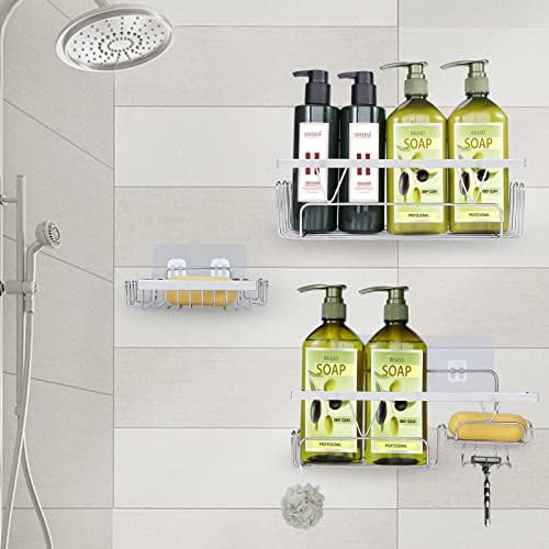 מארגן אמבטיה של Meikeyi מדף קאדי מקלחת עם 1 מנות סבון, ללא קידוח דבק נירוסטה קיר אמבטיה קיר השמפו אחסון מחזיק