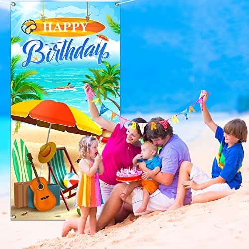 חוף יום הולדת דלת באנר קישוט - גדול חוף רקע דלת כיסוי קיץ גלישה מסיבת קישוט, חוף יום הולדת נושא