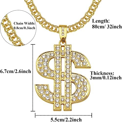 זהב מצופה שרשרת עם קריסטל דולר סימן תליון שרשרת, היפ הופ שרשרת כסף קסם שרשרת לגברים 31.5 אינץ