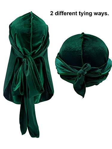 12 חתיכות קטיפה דוראג כובעי רחב רצועת כיסויי ראש ארוך זנב טורבן בימס עבור 360 גל גברים נשים