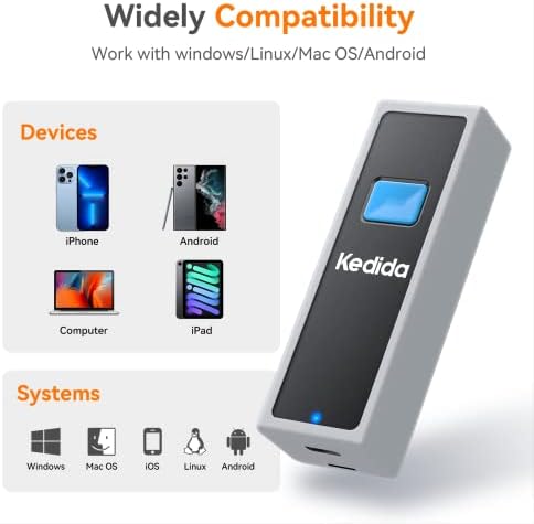 KEDIDA PORTABLE 2D Bluetooth Barcode Scanner, מיני אלחוטי מיני 1D QR ברקוד סורק 3-in-1 Bluetooth/USB Wired/2.4G
