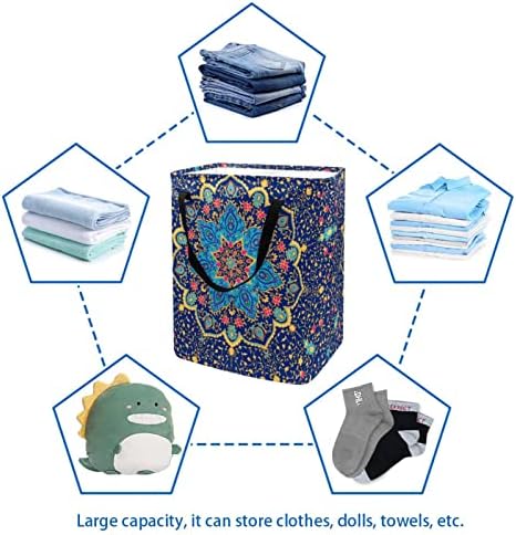 כחול מנדלה וקטור קישוט הדפסת סל כביסה מתקפל, 60 ליטר עמיד למים סלי כביסה סל כביסה צעצועי בגדים אחסון לחדר שינה