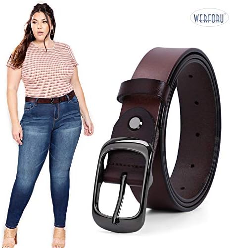 Werforu נשים חגורת עור שחור פלוס אבזם מלוטש בגודל למכנסי ג'ינס