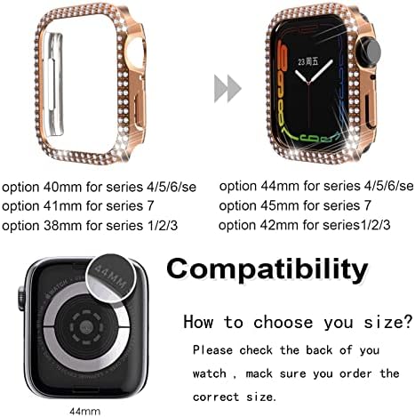 ISENXI תואם למארז Apple Watch 44 ממ סדרה SE 6 5 4 ， פגוש קשה מחשב, מסגרת גליטר יהלום קריסטל, ללא סרט מסך