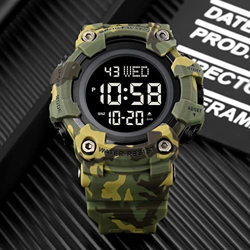 אנלוגי-דיגיטלי-דיגיטלי של גברים שעון ספורט 50 מ 'מסך LED צבאי אטום למים אזעקת שעון פנים גדולה