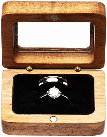 קוסיסו שחור אגוז עץ כפול טבעת תיבת עבור אירוסין חתונה טקס, מוצק עץ טבעת כפולה טבעות תיבת לאחסון