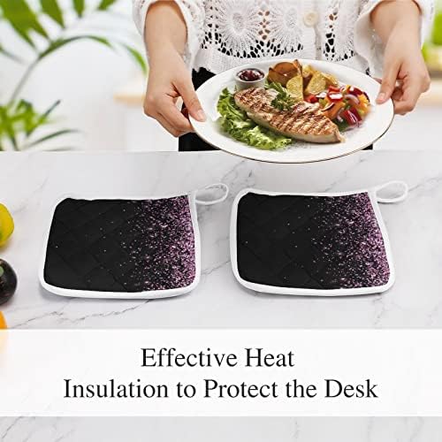 חלקיקים נופלים ורודים על מחזיקי סיר כהים 8x8 רפידות חמות עמידות בפני חום הגנה על שולחן העבודה למטבח