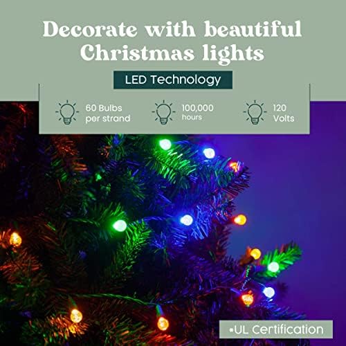 אורות עץ חג המולד לד 60 ספירה, גרם 12 גלוב אורות מחרוזת חיצוניים פנימיים, כדור מיני חוט ירוק 20 רגל, אול מוסמך