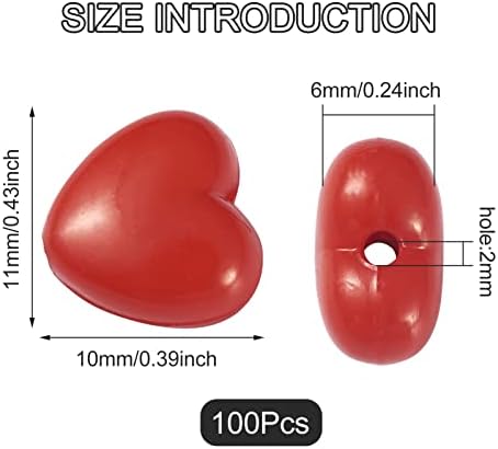 100 יחידות מוצק אדום לב פוני חרוזים קטן חמוד לב אטום אקריליק חרוזים מרווח לנשים ילדה צמיד שרשרת