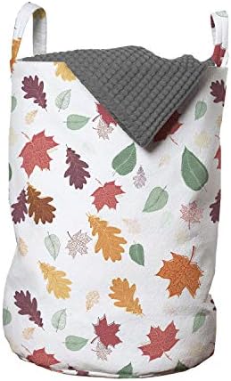 שק כביסה עלים בסתיו של אמבסון, עלים מצוירים ביד דפוס גווני סתיו ויברציות אוקטובר ופרחים, סל סל