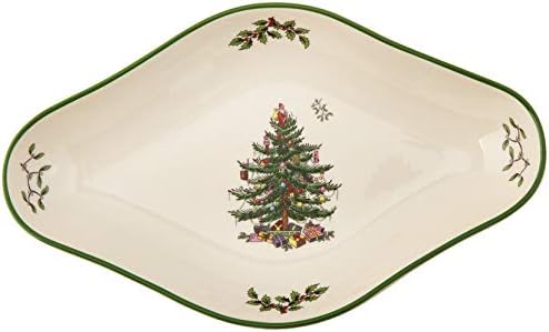 SPODE- אוסף עץ חג המולד צלחת בצורת יהלום, חרסינה, 8.8 אינץ