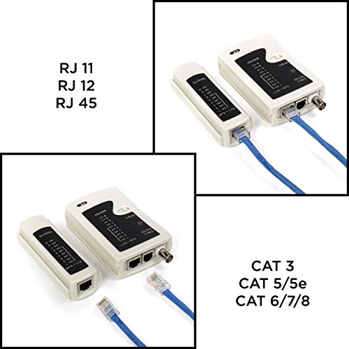 כלי בודק כבלים ברשת אוניברסלית, BNC, RJ45, RJ11 Multi-Tester White