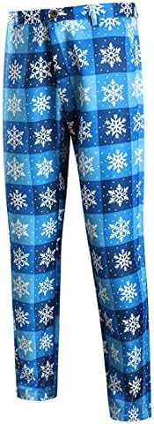 Xxbr 2pcs חליפות חג מולד לגברים, חג המולד סנטה קלאוס שלג הדפס מכנסי מותניים חזה חזה יחיד מכנסי מכנסיים