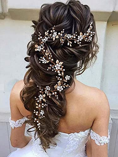 קל יומי פרח הכלה חתונת שיער גפן זהב קריסטל בגימור פרל שיער חתיכות ארוך כלה שיער אביזרי עבור נשים ובנות