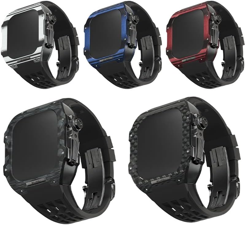 Kanuz Fluororubber Watch Band Bezel סיבי פחמן עבור Apple Watch 8/7/6/5/4/SE, פס שעון יוקרה של סיבי פחמן