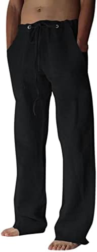 מכנסי פשתן כותנה לגברים מזדמנים של גברים מזדמנים מתאימים ישר רגליים ישר מכנסי קפרי כותנה של מכנסי יוגה