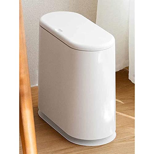 פח אשפה של Abecel, זבל פלסטיק דק יכול לפח אשפה 10L עם מכסה עליון, סל פסולת מודרני לבן לחדר אמבטיה, סלון, משרד ומטבח
