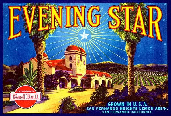 כוכב הערב-סן פרננדו קליפורניה-1930-ארגז תווית פוסטר