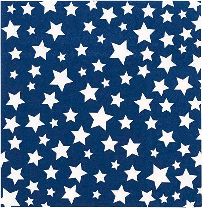 מוצרי נייר מפיות קינוח וארוחת צהריים חד פעמיות למסיבות, 5 איקס 5, כוכבים אמריקאים כחולים ולבנים