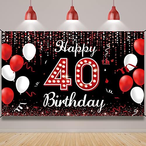 40 יום הולדת קישוטי רקע באנר, שמח 40 יום הולדת קישוטים לנשים, אדום שחור לבן 40 שנה יום הולדת אבזרי