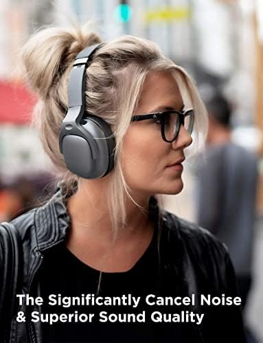 אוזניות מבטלות רעש פעיל אוזניות Bluetooth עם מיקרופון עמוק באזניות אלחוטיות על אוזן, משטח אוזניים חלבוני נוח, 30