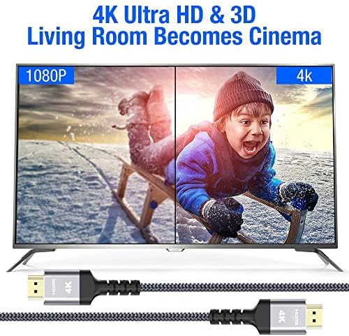 4K כבל HDMI 15ft, Highwings 2.0 מהירות גבוהה 18 ג'יגה-ביט לשנייה HDMI תומכי חוט קלועים (4K 60Hz
