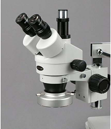 מיקרוסקופ זום סטריאו טרינוקולרי מקצועי של אמסקופ-4-80 מ', עיניות פי 10, הגדלה פי 3.5-45, מטרת זום פי 0.7-4.5,