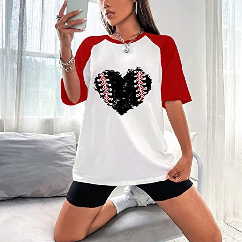 נשים בייסבול חולצות אמא של יום לב הדפסת חולצה 2023 קיץ מזדמן טי טוניקת ליידי קצר שרוול צוואר טי חולצה
